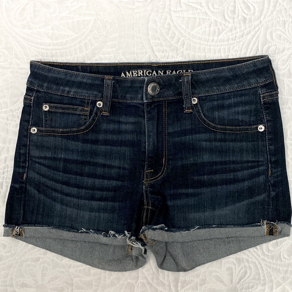 American Eagle Denim Shorts Sz 6 Shortie Dark